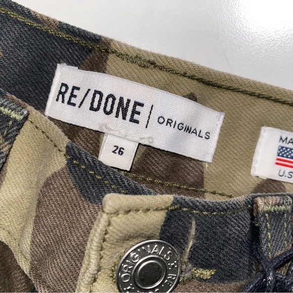 RE/DONE NWT HIGH RISE STOVE PIPE CAMO JEANS LUXURY DESIGNER UPCYCLE BRAND - Picture 9 of 14